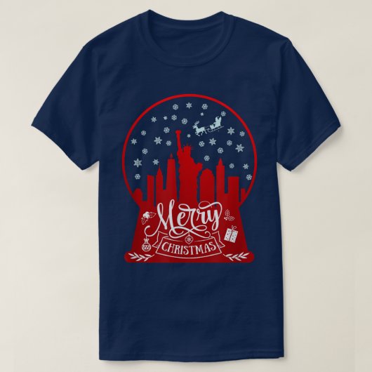 Vrolijk kerstfeest nieuwe york skyline op sneeuw w t-shirt (Design voorkant)