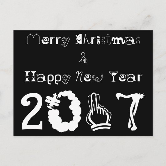 Vrolijk kerstfeest Nieuwjaar 2017 Typografie Feestdagenkaart (Voorkant)