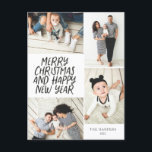 Vrolijk kerstfeest Nieuwjaar 4 Foto Collage Feestdagenkaart<br><div class="desc">Dit stijlvolle en feestelijke multi-fotovakantie-briefkaart is uitgerust met een handgeschreven, stijlvol type met een fotocollage waarop vier van uw foto's te zien zijn. Op de achterzijde kunt u uw retouradres en een vooraf gedrukt aangepast bericht toevoegen voor een eenvoudige en snelle e-mailing met een vakantiekaart. Voeg enkel uw foto's en...</div>