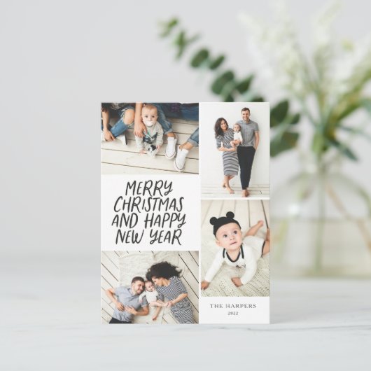 Vrolijk kerstfeest Nieuwjaar 4 Foto Collage Feestdagenkaart (Staand voorkant)