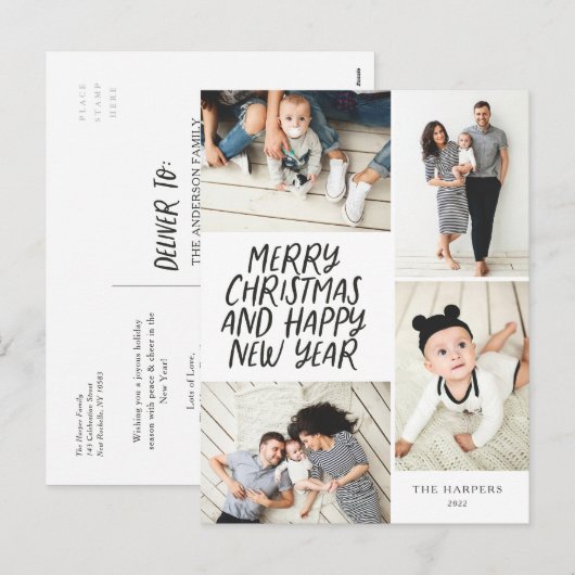 Vrolijk kerstfeest Nieuwjaar 4 Foto Collage Feestdagenkaart (Voorkant / Achterkant)