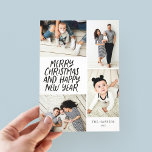 Vrolijk kerstfeest Nieuwjaar 4 Foto Collage Feestdagenkaart<br><div class="desc">Deze stijlvolle en feestelijke multifotokaart is voorzien van een handgeschreven, stijlvol type met een fotocollage waarop vier van uw foto's te zien zijn. De achterkant kenmerkt een drijvend puntpatroon in passende kleuren. Voeg enkel uw foto's en tekst met een paar kranen en kliks toe en u wordt gedaan. Om nog...</div>
