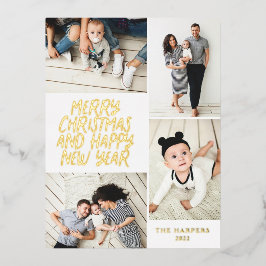 Vrolijk kerstfeest Nieuwjaar 4 Foto Collage Folie Feestdagen Briefkaart