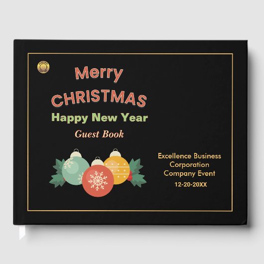 Vrolijk Kerstfeest Nieuwjaar Business Logo Custom Gastenboek (Voorkant)