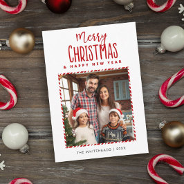 Vrolijk kerstfeest Nieuwjaar Candy Cane Foto Feestdagenkaart