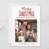 Vrolijk kerstfeest Nieuwjaar Candy Cane Foto Feestdagenkaart (Voorkant)