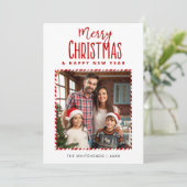 Vrolijk kerstfeest Nieuwjaar Candy Cane Foto Feestdagenkaart (Staand voorkant)
