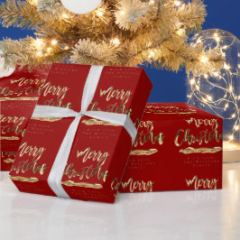 Vrolijk kerstfeest Nieuwjaar Elegant Gold Red Cadeaupapier