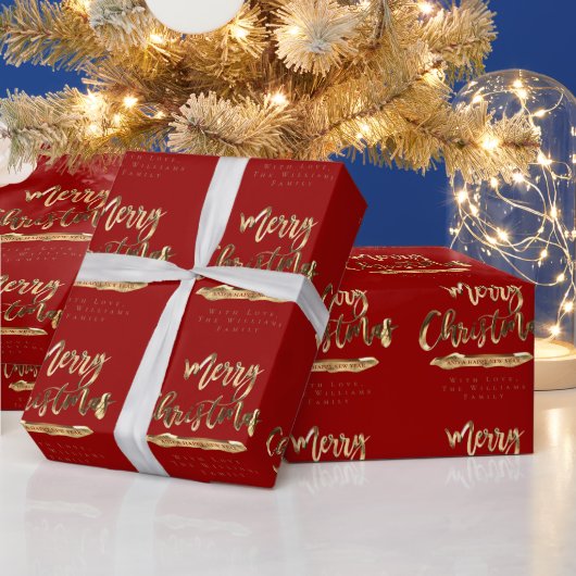 Vrolijk kerstfeest Nieuwjaar Elegant Gold Red Cadeaupapier (Feestdagen)