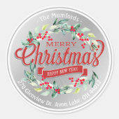 Vrolijk kerstfeest Nieuwjaar Floral Red Berry Ronde Sticker (Voorkant)