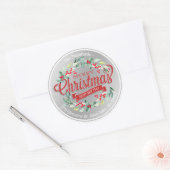 Vrolijk kerstfeest Nieuwjaar Floral Red Berry Ronde Sticker (Envelop)