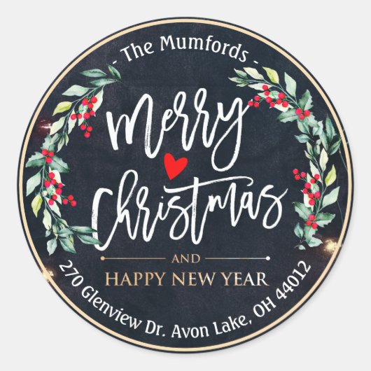 Vrolijk kerstfeest Nieuwjaar Floral Red Berry Ronde Sticker (Voorkant)