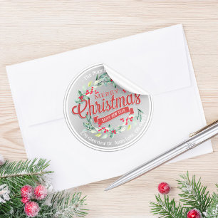 Vrolijk kerstfeest Nieuwjaar Floral Red Berry Ronde Sticker