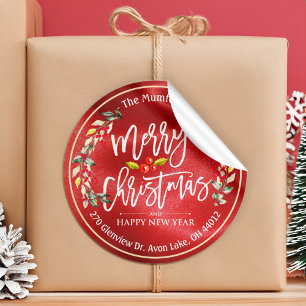 Vrolijk kerstfeest Nieuwjaar Floral Red Berry Ronde Sticker