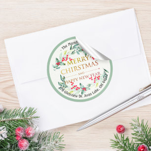 Vrolijk kerstfeest Nieuwjaar Floral Red Berry Ronde Sticker