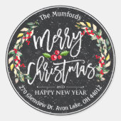 Vrolijk kerstfeest Nieuwjaar Floral Red Berry Ronde Sticker (Voorkant)
