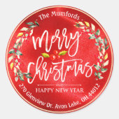 Vrolijk kerstfeest Nieuwjaar Floral Red Berry Ronde Sticker (Voorkant)