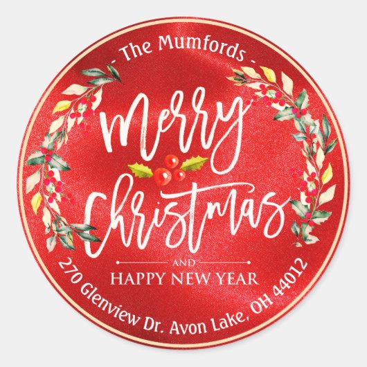 Vrolijk kerstfeest Nieuwjaar Floral Red Berry Ronde Sticker (Voorkant)