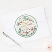 Vrolijk kerstfeest Nieuwjaar Floral Red Berry Ronde Sticker (Envelop)