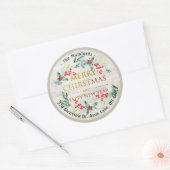 Vrolijk kerstfeest Nieuwjaar Floral Red Berry Ronde Sticker (Envelop)
