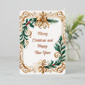 Vrolijk Kerstfeest + Nieuwjaar Folie Feestdagenkaart (Staand Voorkant)