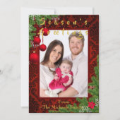 Vrolijk kerstfeest Nieuwjaar Gegroet Foto Damask Feestdagenkaart (Voorkant)