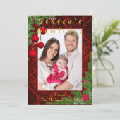 Vrolijk kerstfeest Nieuwjaar Gegroet Foto Damask Feestdagenkaart (Staand voorkant)