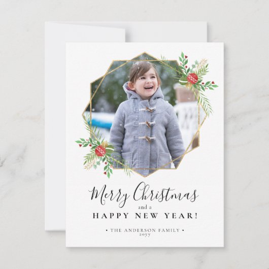 Vrolijk Kerstfeest Nieuwjaar Gouden Geometrische F Feestdagenkaart (Voorkant)