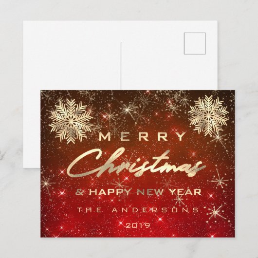 Vrolijk kerstfeest Nieuwjaar goudkoortsrood Maroo Briefkaart (Voorkant / Achterkant)
