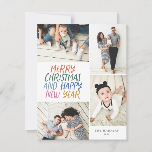 Vrolijk kerstfeest Nieuwjaar Kleurrijk 4 Foto Coll Feestdagenkaart (Voorkant)