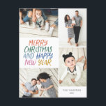 Vrolijk kerstfeest Nieuwjaar Kleurrijk 4 Foto Coll Feestdagenkaart<br><div class="desc">Dit stijlvolle en feestelijke multi-fotovakantie-briefkaart is uitgerust met een handgeschreven, stijlvol type met een fotocollage waarop vier van uw foto's te zien zijn. Op de achterzijde kunt u uw retouradres en een vooraf gedrukt aangepast bericht toevoegen voor een eenvoudige en snelle e-mailing met een vakantiekaart. Voeg enkel uw foto's en...</div>