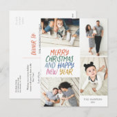 Vrolijk kerstfeest Nieuwjaar Kleurrijk 4 Foto Coll Feestdagenkaart (Voorkant / Achterkant)