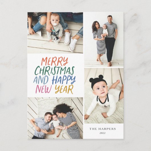 Vrolijk kerstfeest Nieuwjaar Kleurrijk 4 Foto Coll Feestdagenkaart (Voorkant)