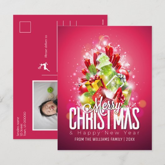 Vrolijk kerstfeest nieuwjaar met familiefoto feestdagenkaart (Voorkant / Achterkant)