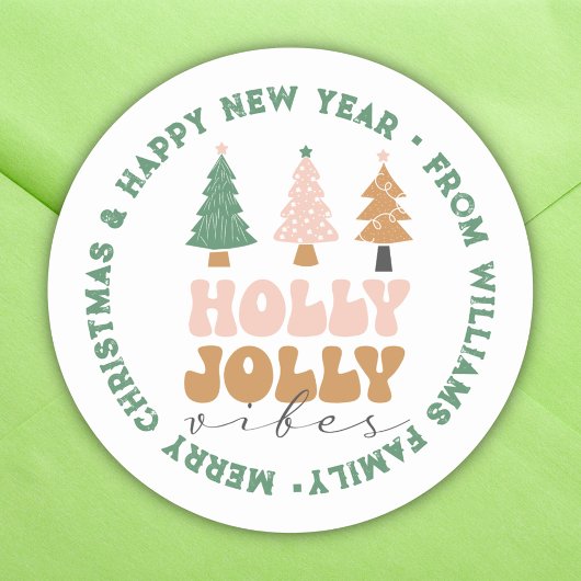 Vrolijk Kerstfeest & Nieuwjaar retro groene typogr Ronde Sticker