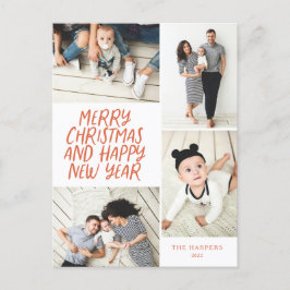 Vrolijk kerstfeest Nieuwjaar Rood 4 Foto Collage Feestdagenkaart