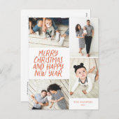 Vrolijk kerstfeest Nieuwjaar Rood 4 Foto Collage Feestdagenkaart (Voorkant / Achterkant)