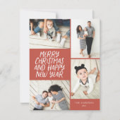 Vrolijk kerstfeest Nieuwjaar Rood 4 Foto Collage Feestdagenkaart (Voorkant)