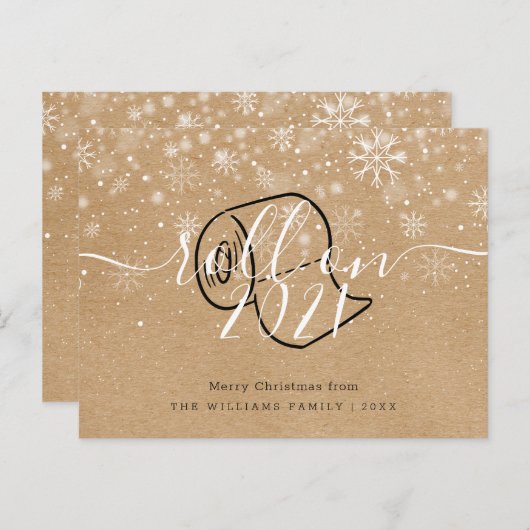 Vrolijk Kerstfeest Nieuwjaar Rustiek Roll On Fun Uitnodiging Briefkaart (Voorkant / Achterkant)