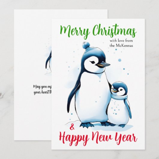 Vrolijk Kerstfeest Nieuwjaar Schattigee Waterverf Feestdagenkaart (Voorkant / Achterkant)