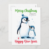 Vrolijk Kerstfeest Nieuwjaar Schattigee Waterverf  Feestdagenkaart (Voorkant / Achterkant)