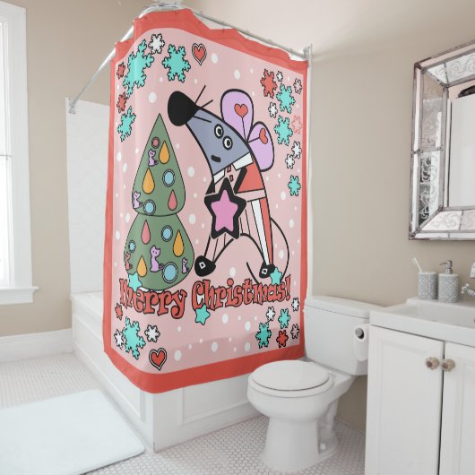 Vrolijk kerstfeest Nieuwjaar Symbool Mouse Cartoon Douchegordijn (In situ)