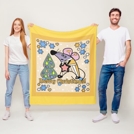Vrolijk kerstfeest Nieuwjaar Symbool Mouse Cartoon Fleece Deken (In situ)