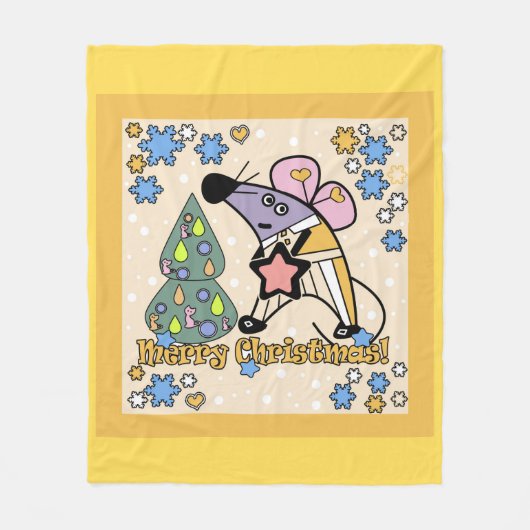 Vrolijk kerstfeest Nieuwjaar Symbool Mouse Cartoon Fleece Deken (Voorkant)