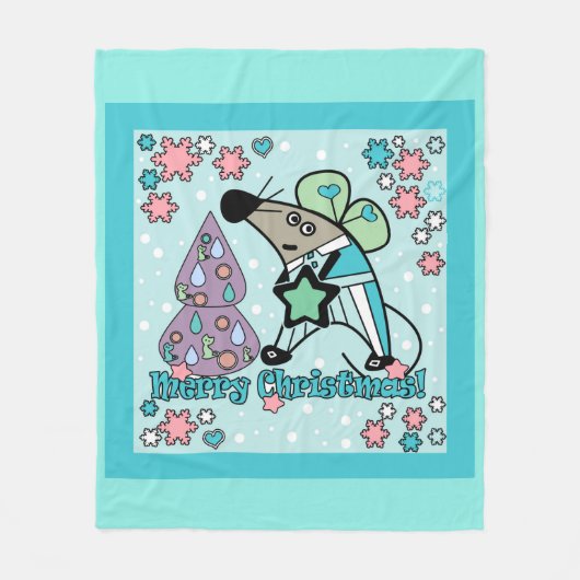 Vrolijk kerstfeest Nieuwjaar Symbool Mouse Cartoon Fleece Deken (Voorkant)