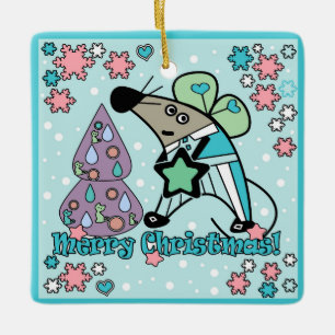 Vrolijk kerstfeest Nieuwjaar Symbool Mouse Cartoon Keramisch Ornament