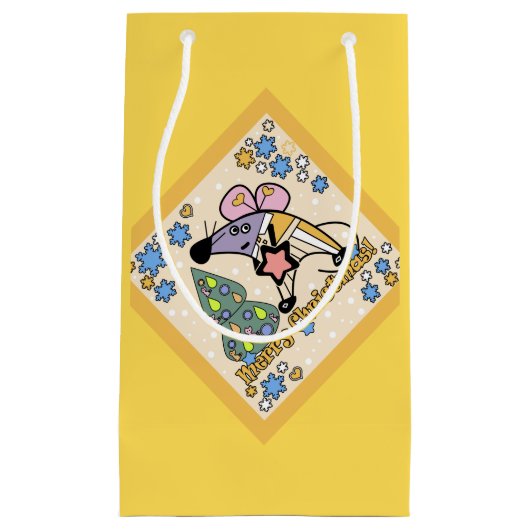 Vrolijk kerstfeest Nieuwjaar Symbool Mouse Cartoon Klein Cadeauzakje (Voorkant)