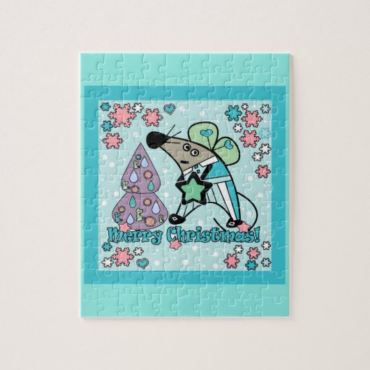 Vrolijk kerstfeest Nieuwjaar Symbool Mouse Cartoon Legpuzzel (Verticaal)