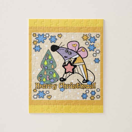 Vrolijk kerstfeest Nieuwjaar Symbool Mouse Cartoon Legpuzzel (Verticaal)