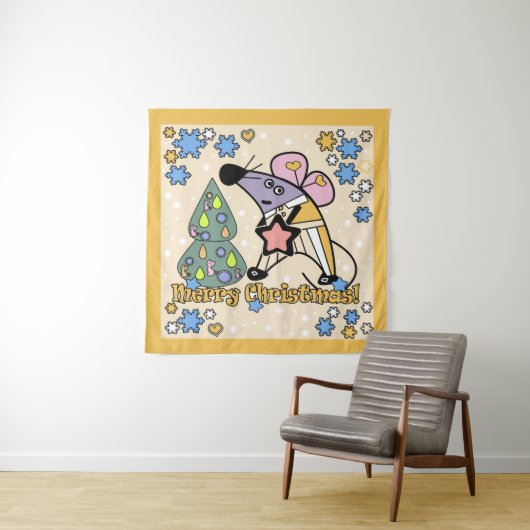 Vrolijk kerstfeest Nieuwjaar Symbool Mouse Cartoon Wandkleed (In situ)